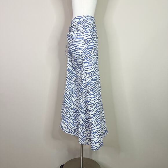 PAPER London | Sisi Linen Zebra Striped Blue Cream Scrunched Maxi Skirt 8 - Picture 8 of 10